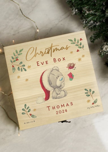 Personalised Memento Company Wood Winter Christmas Eve Tiny Tatty Teddy Large Keepsake Box