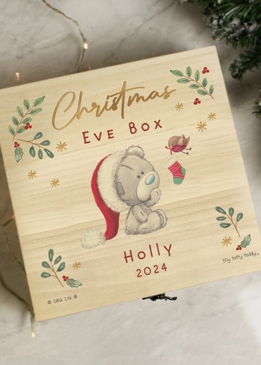 Personalised Memento Company Wood Winter Christmas Eve Tiny Tatty Teddy Large Keepsake Box