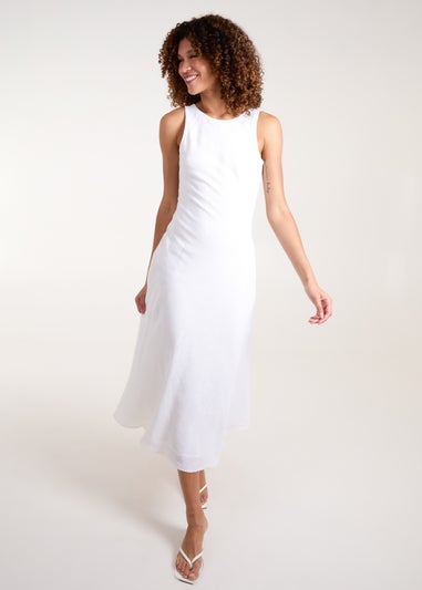 Blue Vanilla White Bias Cut Midi Dress