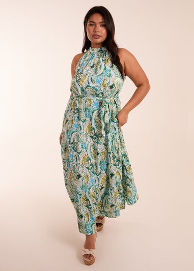 Blue Vanilla Green Curve Halter Neck Paisley Maxi Dress