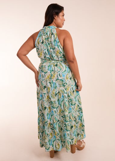 Blue Vanilla Green Curve Halter Neck Paisley Maxi Dress