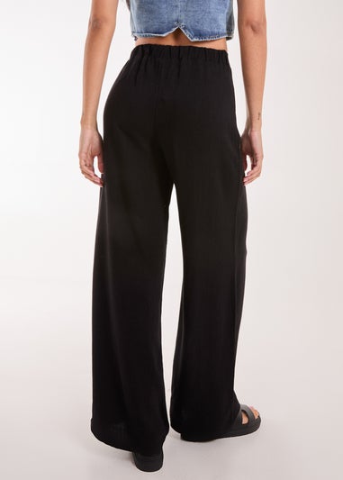 Pink Vanilla Black Linen Straight High Waist Trousers