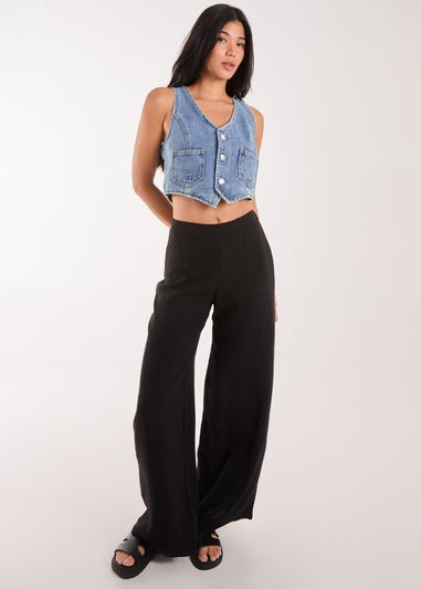 Pink Vanilla Black Linen Straight High Waist Trousers