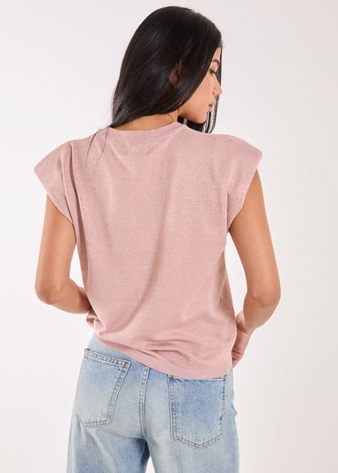 Pink Vanilla Pink Metallic Shoulder Pads Sleeveless Top