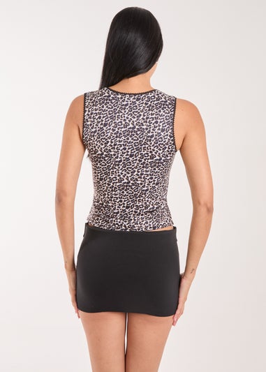 Pink Vanilla Brown Leopard Square Neck Lace Trim Top