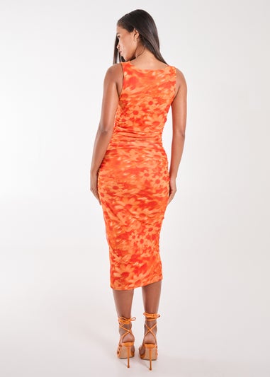 Pink Vanilla Orange Floral Mesh Cowl Maxi Dress