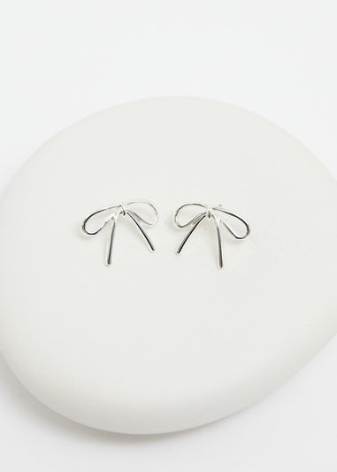 Mood Silver Polished Bow Stud Earrings