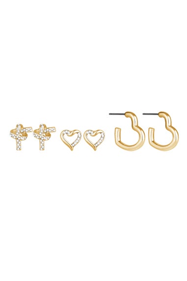 Mood Gold Crystal Love Heart Mixed Earrings - Pack of 3