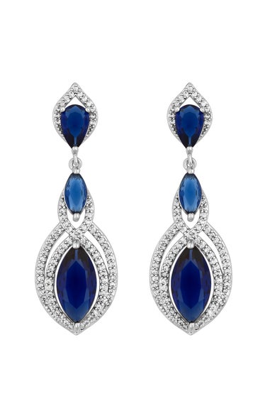 Jon Richard Rhodium Plated Blue Navette Statement Drop Earrings