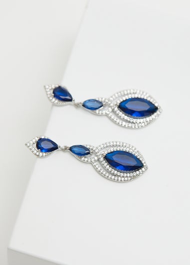 Jon Richard Rhodium Plated Blue Navette Statement Drop Earrings