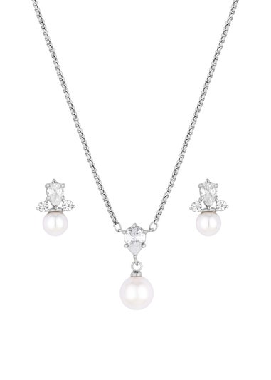 Jon Richard Rhodium Plated And Pearl Set - Gift Boxed