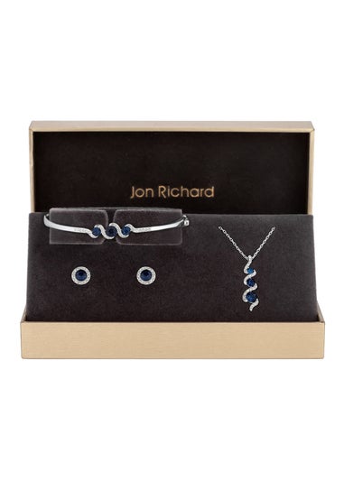 Jon Richard Silver Plated Sapphire and Crystal Twist Drop Set Gift Boxed