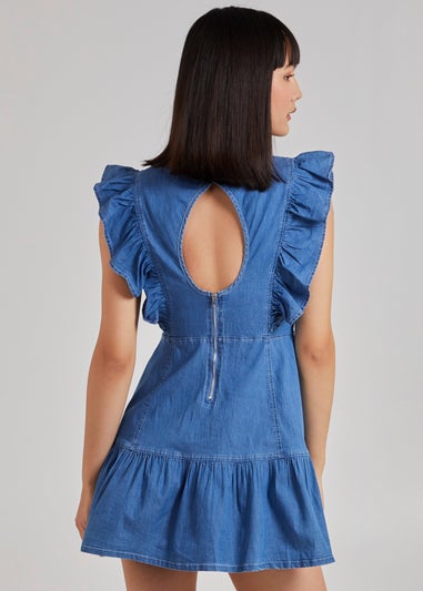 Pink Vanilla Denim Frill Hem Denim Mini Dress