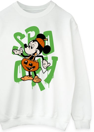 Disney Mickey Mouse Halloween Pumpkin Spooky Men White Sweatshirt