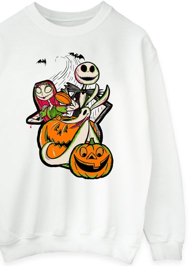 Disney The Nightmare Before Christmas Group With Pumpkin White Sweatshirt