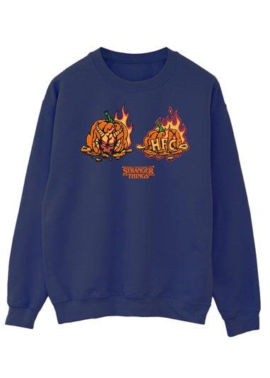 Stranger Things Pumpkin Demogorgon Women Navy Sweatshirt