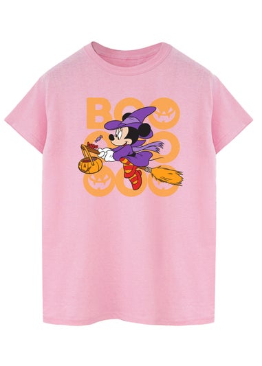 Disney Minnie Mouse Halloween Witch Boooo Pink Boyfriend Fit T-Shirt