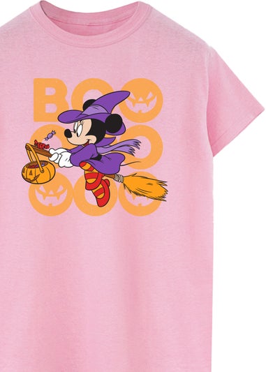 Disney Minnie Mouse Halloween Witch Boooo Pink Boyfriend Fit T-Shirt