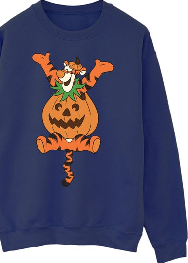 Disney Winnie The Pooh Tigger Jumping Halloween Pumpkin Navy Sweatshirt