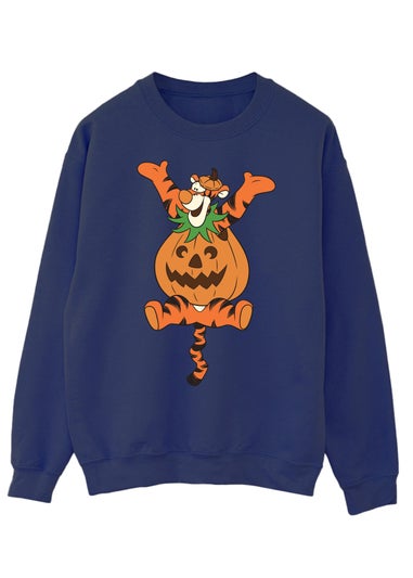 Disney Winnie The Pooh Tigger Jumping Halloween Pumpkin Navy Sweatshirt