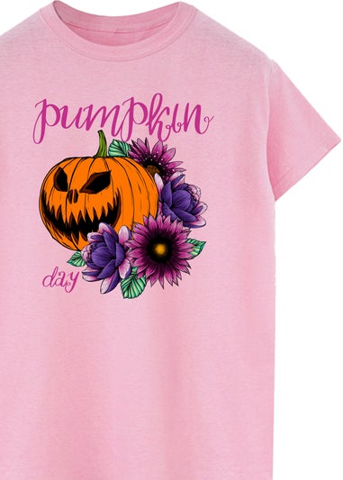 Halloween Pumpkin Flowers Women Baby Pink Boyfriend Fit T-Shirt