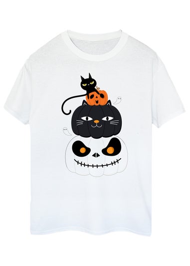 Halloween Cat Women White Boyfriend Fit T-Shirt