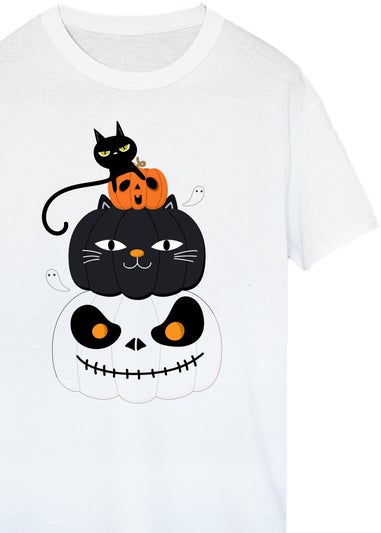 Halloween Cat Women White Boyfriend Fit T-Shirt