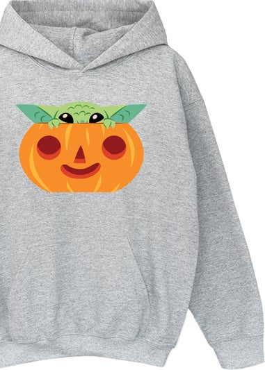 Star Wars Boys Heather Grey Grogu Halloween Pumpkin Hoodie (3-13 Years)