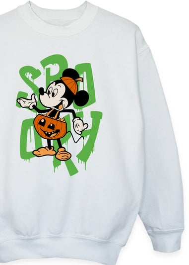 Disney Kids White Mickey Mouse Halloween Pumpkin Spooky Sweatshirt (3-13 Years)