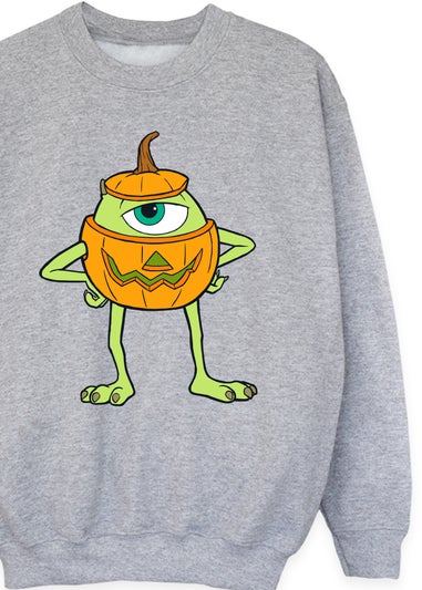 Disney Kids Heather Grey Monsters Inc Mike Halloween Pumpkin Sweatshirt (3-13 Years)