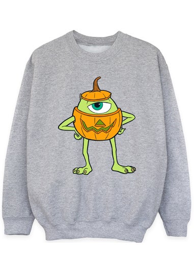 Disney Kids Heather Grey Monsters Inc Mike Halloween Pumpkin Sweatshirt (3-13 Years)