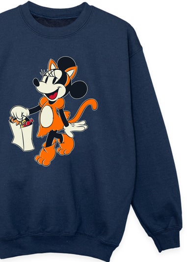 Disney Kids Navy Minnie Mouse Halloween Cat Trick Or Treats Sweatshirt (3-13 Years)