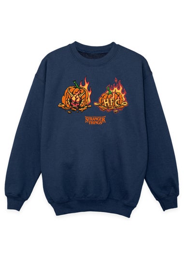 Stranger Things Pumpkin Demogorgon Girls Navy Sweatshirt (7-13 Years)