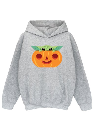 Star Wars Grogu Halloween Pumpkin Kids Heather Grey Hoodie (3-13 Years)