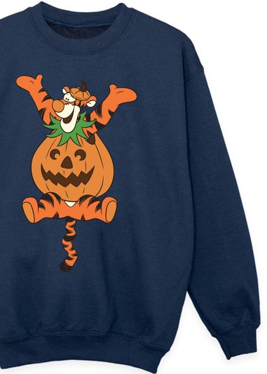 Disney Kids Navy Winnie The Pooh Tigger Jumping Halloween Pumpkin Sweatshirt (3-13 Years)