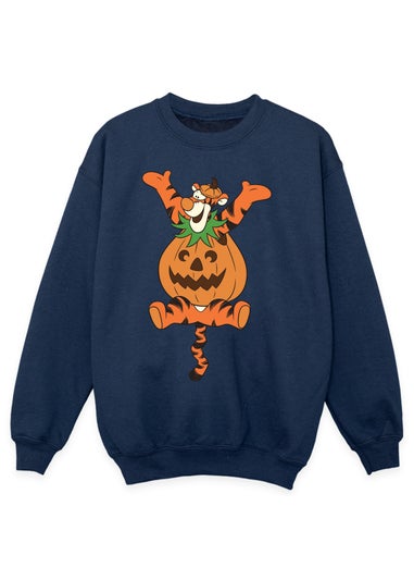 Disney Kids Navy Winnie The Pooh Tigger Jumping Halloween Pumpkin Sweatshirt (3-13 Years)