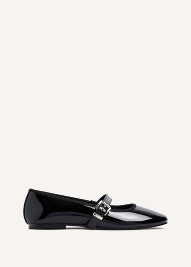 Linzi Odette Black Faux Patent Mary Jane Pumps