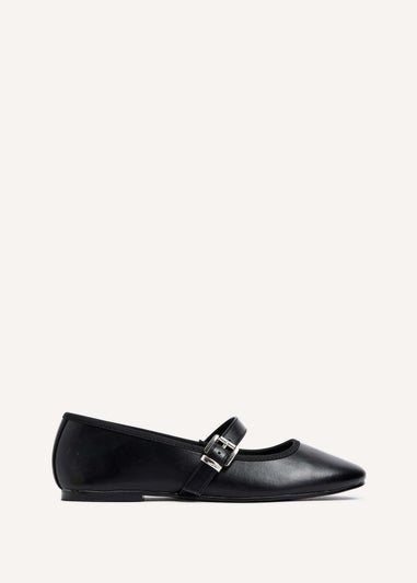 Linzi Odette Black Faux Leather Mary Jane Pumps