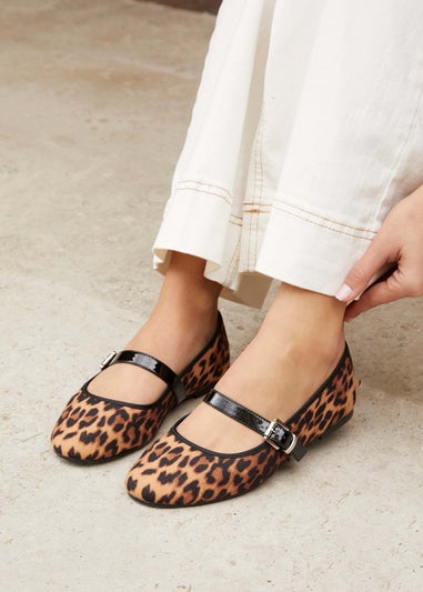 Linzi Odette Leopard Print Faux Suede Mary Jane Pumps