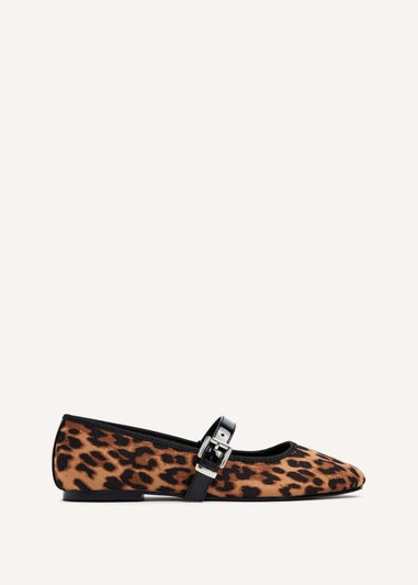 Linzi Odette Leopard Print Faux Suede Mary Jane Pumps