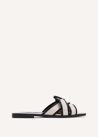 Linzi Wonder Black Canvas Woven Flat Slider Sandal