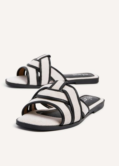 Linzi Wonder Black Canvas Woven Flat Slider Sandal