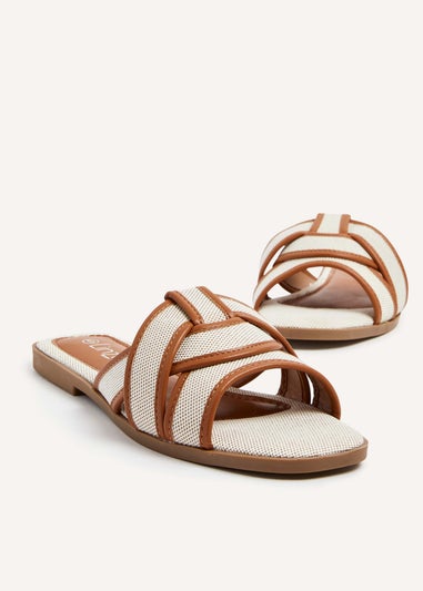 Linzi Wonder Tan Canvas Woven Flat Slider Sandal