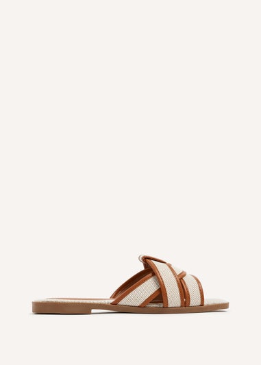 Linzi Wonder Tan Canvas Woven Flat Slider Sandal