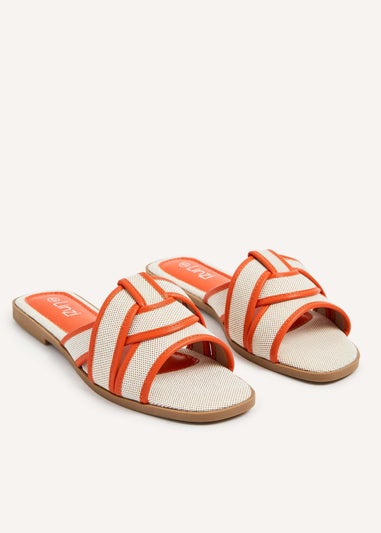 Linzi Wonder Orange Canvas Woven Flat Slider Sandal