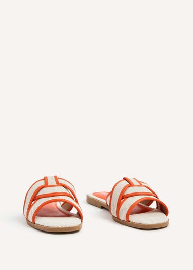 Linzi Wonder Orange Canvas Woven Flat Slider Sandal