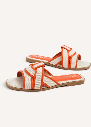 Linzi Wonder Orange Canvas Woven Flat Slider Sandal