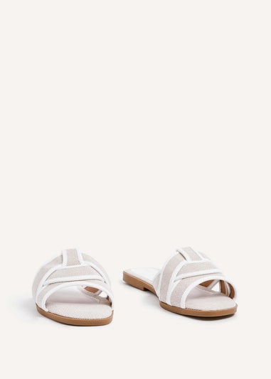 Linzi Wonder White Canvas Woven Flat Slider Sandal