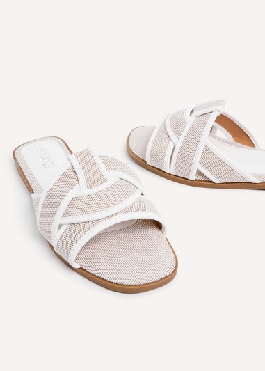 Linzi Wonder White Canvas Woven Flat Slider Sandal