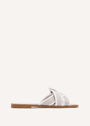 Linzi Wonder White Canvas Woven Flat Slider Sandal